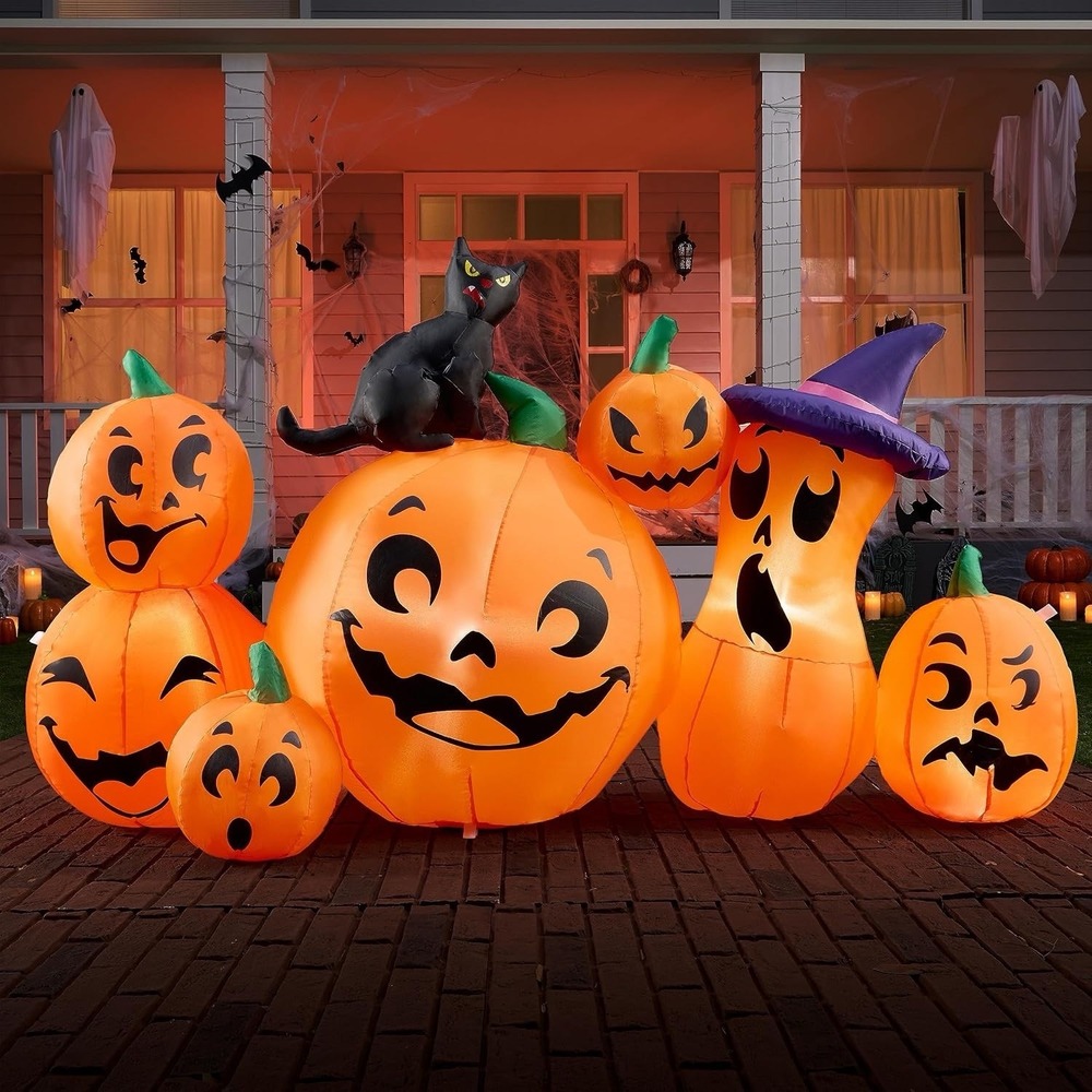 6 FT Long Halloween Inflatable Outdoor Cat Pumpkin Blow up Yard Decoration